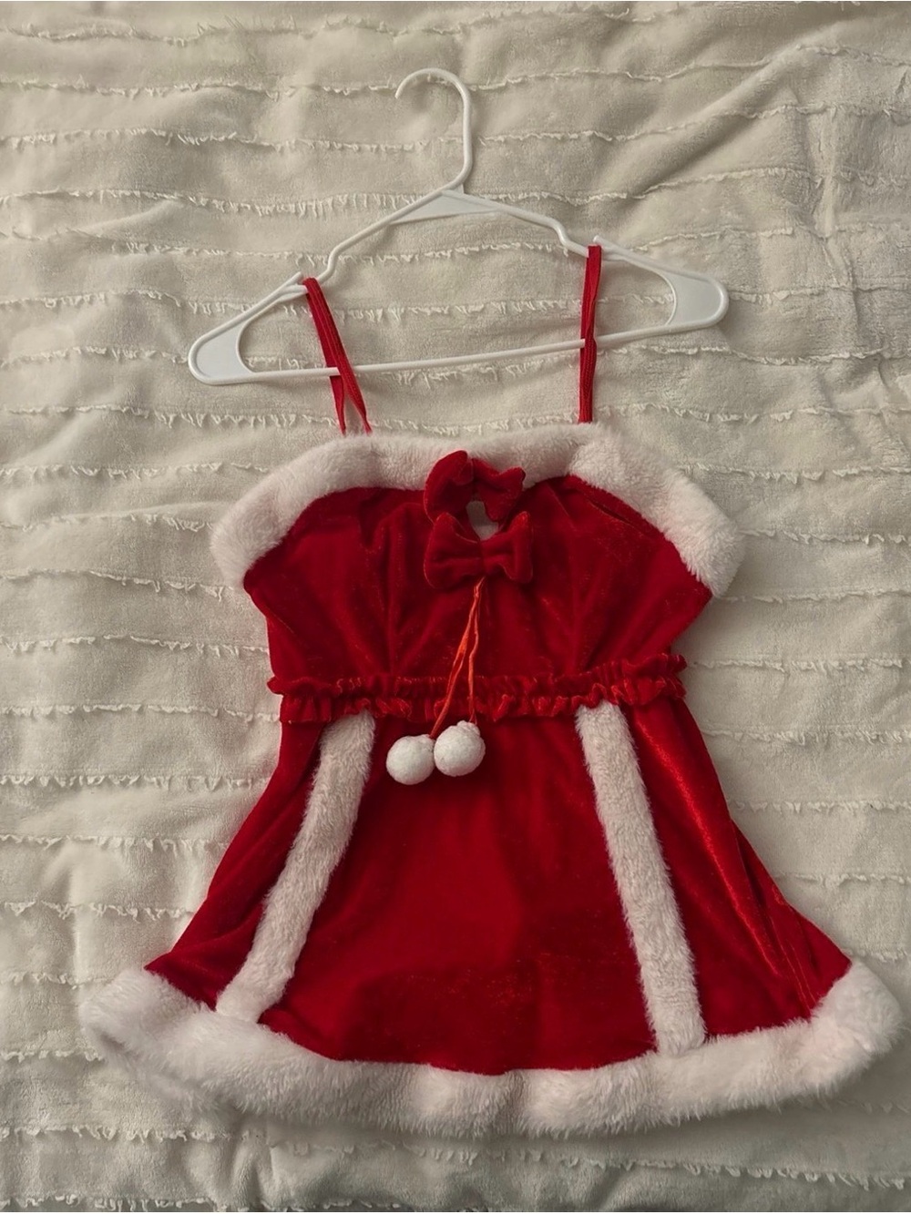 Red Velvet Holiday Dress with White Faux Fur Trim